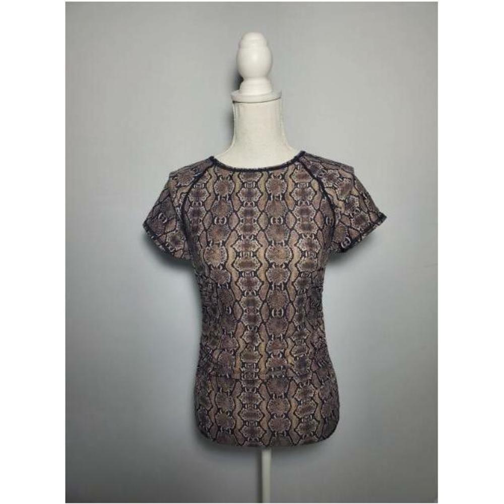 Calvin Klein Brown Snakeskin Short Sleeve Stretchy Shirt Women's Multicolor M